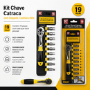 Kit Chave Catraca 19 Peças Soquete Bits Canhão