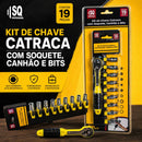 Kit Chave Catraca 19 Peças Soquete Bits Canhão
