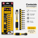 Kit Chave Catraca 19 Peças Soquete Bits Canhão
