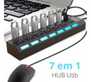 Hub 7 Portas USB Botoes Liga e Desliga