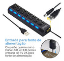 Hub 7 Portas USB Botoes Liga e Desliga